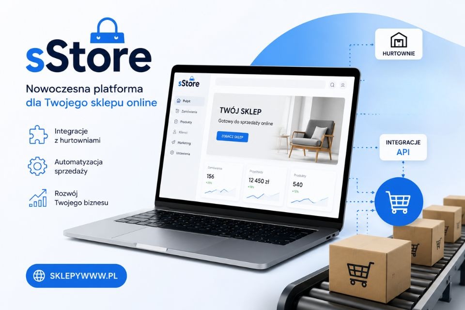 Platforma sklepowa sStore prezentowana na laptopie